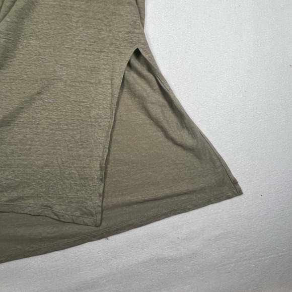 WRAP London Linen Tunic US 10 V-Neck 3/4 Sleeve Roll Tab Side Split Olive Sage - Picture 6 of 16